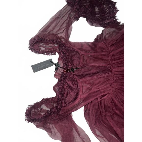 Widow Dance With Death Dress Long Ballgown Black Red Lace - Picture 2 of 7